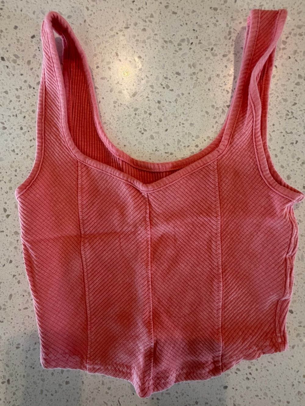 aerie Coral Pink Ribbed V-Neck Crop Tank XS